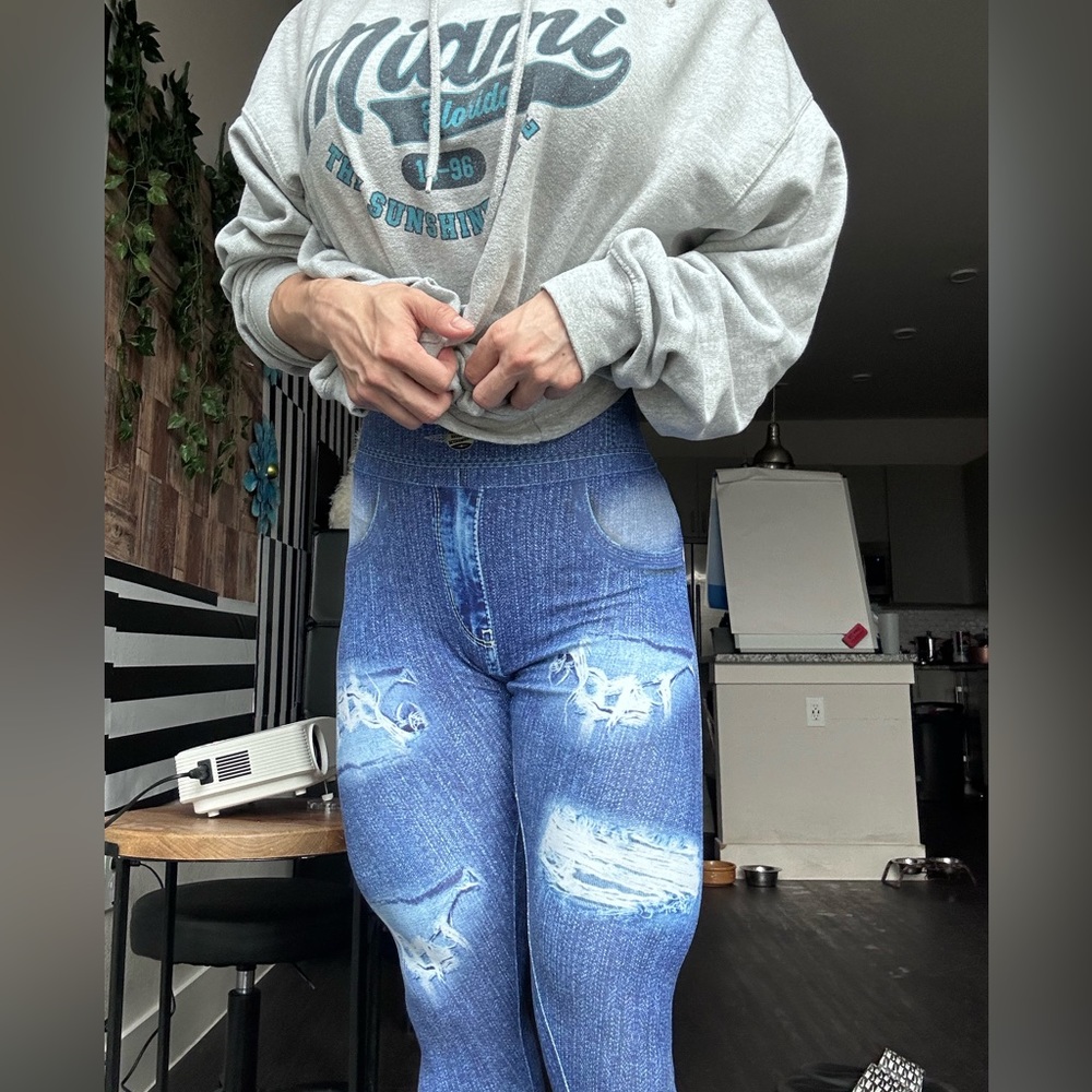 Evyfit active wear fake jean leggings one size fits all